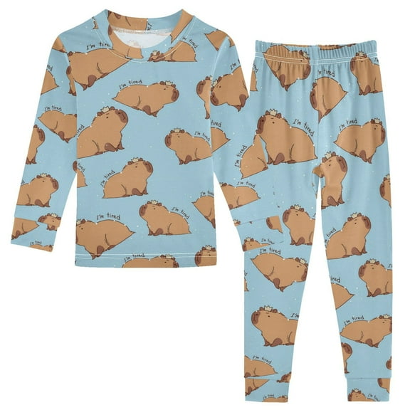 joogoo Capybara Animals 2 Piece Long Sleeve Tee and Pants Cotton Pajama Set 5Y
