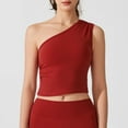 thumbnail image 2 of One Shoulder Tops for Women Sports Yoga Summer Sleeveless T Shirt Slim Fitted Casual Blouses with Built in Pads (S, Red), 2 of 4