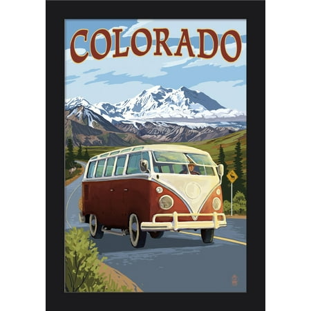 Colorado - Camper Van Mountain Drive - Lantern Press Artwork (12x18 Giclee Art Print, Gallery Framed, Black (Best A Frame Camper)