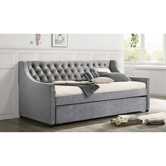 Vinnie Upholstered Daybed with Trundle Grey