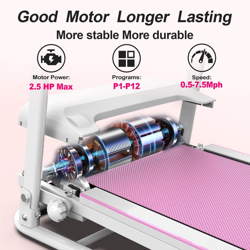 2.5HP Foldable Treadmill with 0.5-7.5MPH Speed Range, 3 Models, Cup Holder, Pad Holder, LED Display, 265 lbs. Max Load