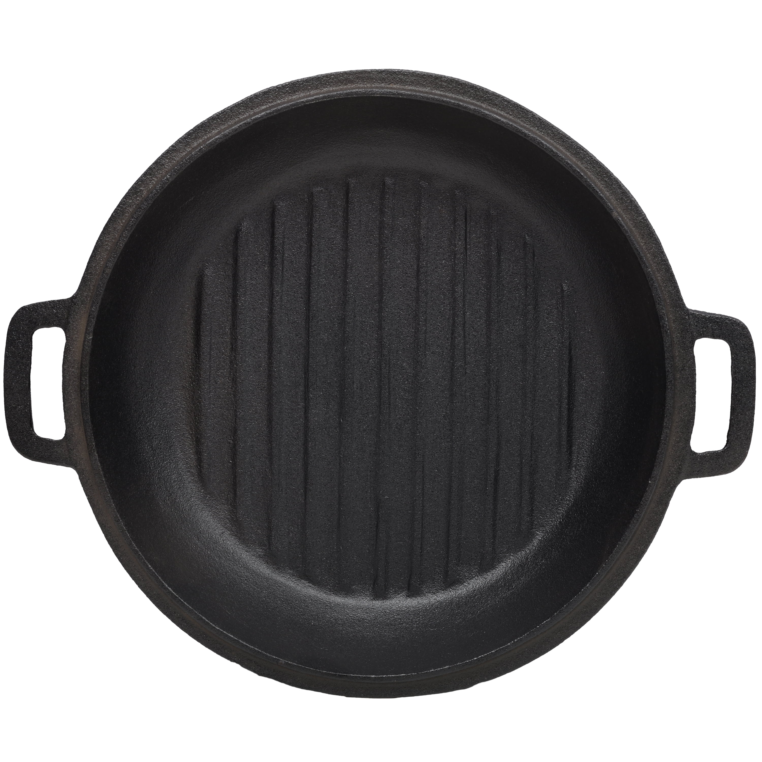 3-in-1 Pre-Seasoned Cast Iron Dutch Oven with Ribbed Skillet Lid and Pot Rack, 5-Quart Camping Cookware, Black