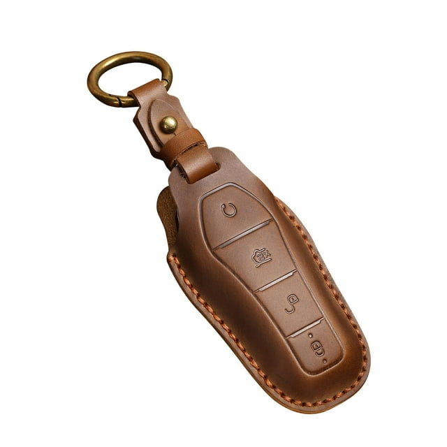Colaxi Car Key Fob Cover Auto Accessories Full Protection PU Leather Protector Key Case Shell for Seal Yuan Plus Atto 3 Dolphin Brown B
