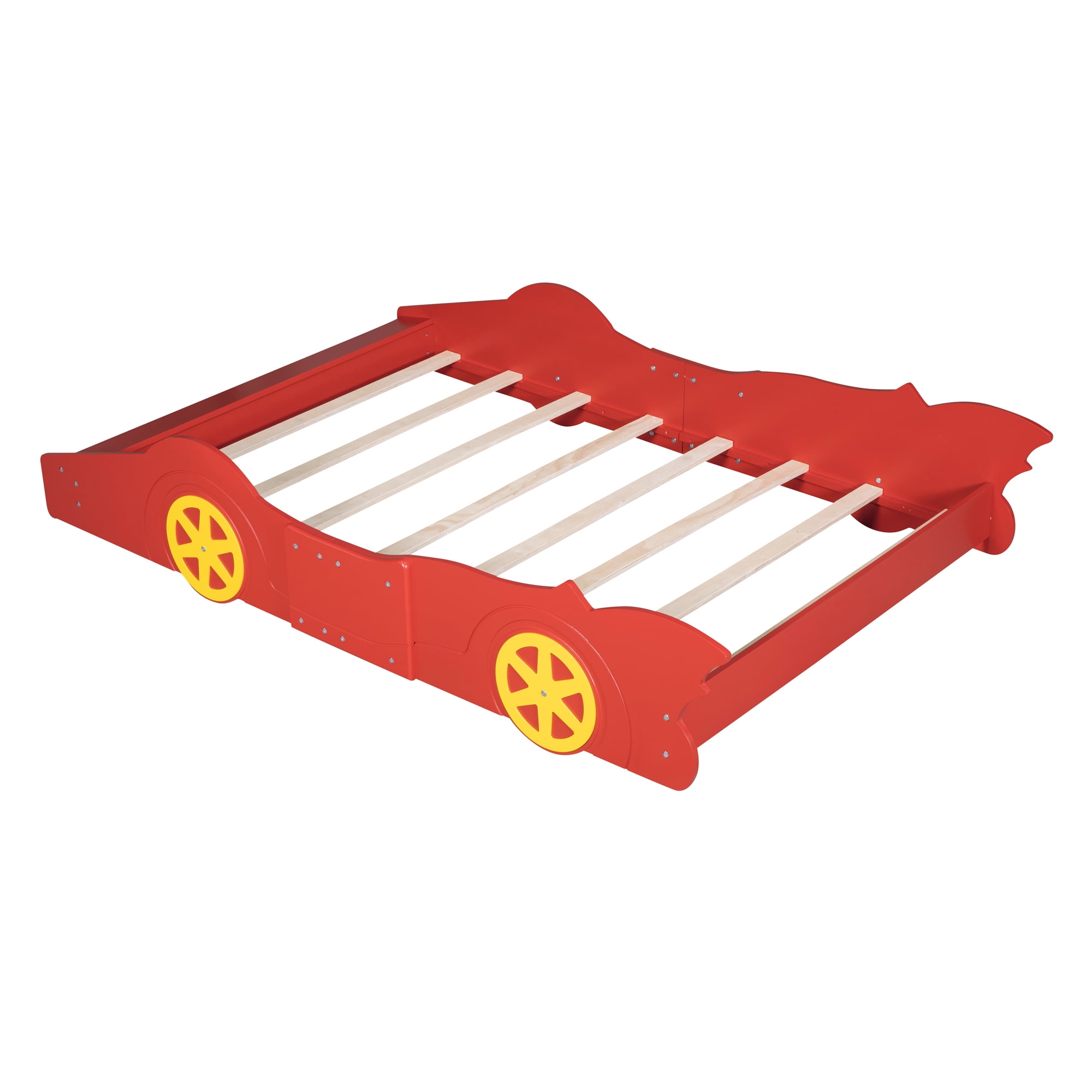 Miniyam Full Size Race Car Bed for Kids, Car-Shaped Design, Red