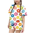 thumbnail image 2 of RKSTN Girls Ensembles pour Filles, T-Shirts à Col Rond à Manches Courtes à Imprimé Floral Coloré avec Shorts, Grande Enfant, Ensemble Pièce Two (Blanc, 5-6 Ans), 2 of 6