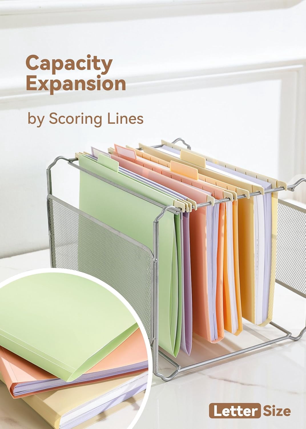 Plastic Hanging File Folders, Sturdy & Tear-Resistant, Letter Size, 12 Pack with Insertable 1/5-Cut Tabs, Pastel Colors