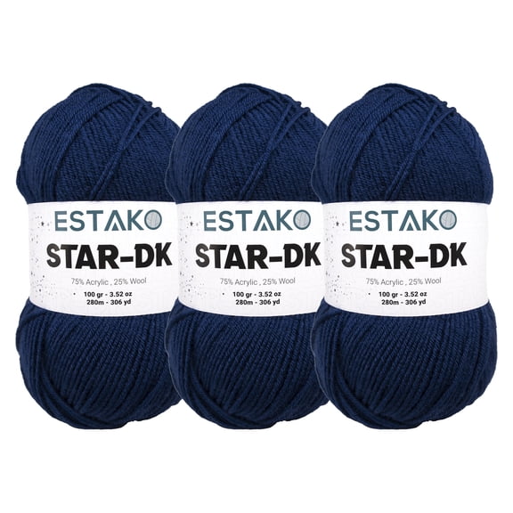 Estako Star-DK Yarn - (3 Skeins Pack) - 75% Acrylic 25% Wool - Soft Lightweight DK #3 - (3 x 3.52 Oz) / (3 x 306 Yrds) - Crochet & Knitting Yarn ( 35095 - Navy )