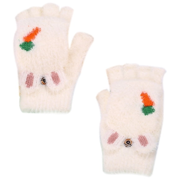 BESTYASH 1Pair Thickened White Winter Gloves Fingerless Half Finger Gloves with Cover