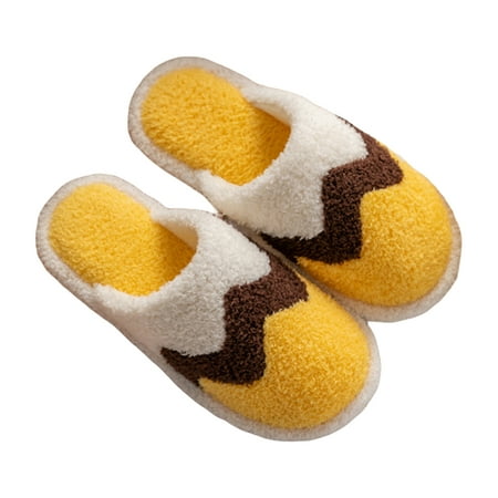 

Aimiya 1 Pair Men Winter Slippers Anti-slip Plush Contrast Color Couple Comfortable Thermal Unisex Thicken Winter Home Shoes Adult Shoes