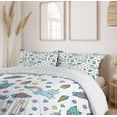 thumbnail image 6 of Ambesonne Unicorn Cat Duvet Cover Set, Girls Pattern with Hearts Stars Flowers Ice Cream Funny, Decorative 3 Piece Bedding Set with 2 Pillow Shams, Queen Size, Blue, 6 of 7