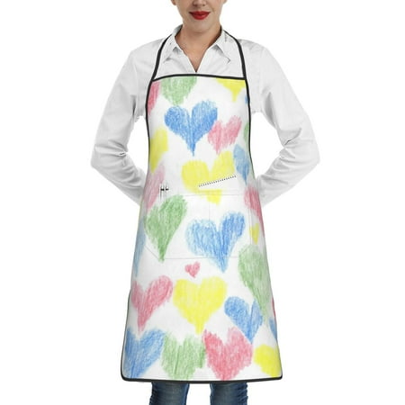 

Rocae Hand Drawn Colored Hearts for Kitchen Aprons for Women Adjustable Cooking Kitchen Chef Apron for Men with Pockets