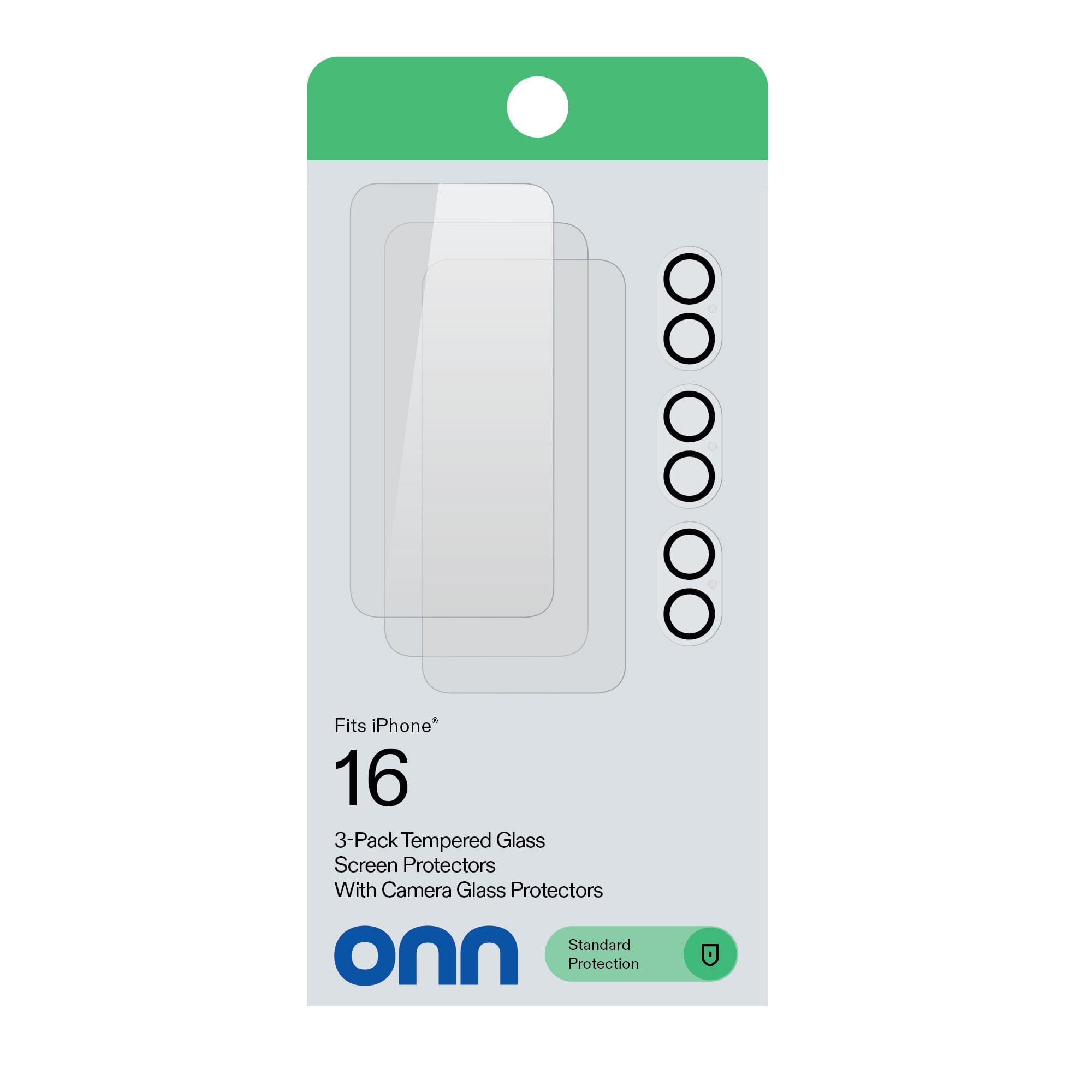 onn iPhone 16 Glass Screen Protector (3 Pack) and Camera Glass Screen Protector (3 Pack)