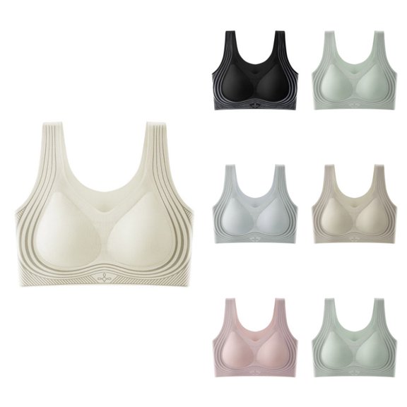 Krdevn Women's Seamless Sports Bra Latex Comfort Support Wire-Free Fitness Bra,L