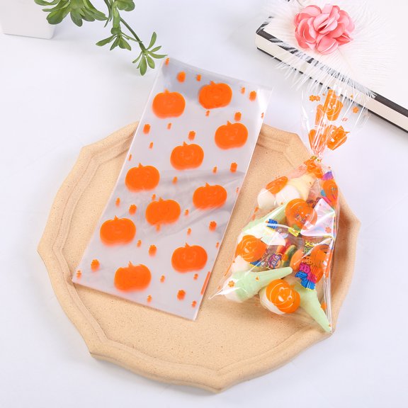 Zhuge Halloween Candy Bags, 150pcs Halloween Cellophane Treat Bags, Halloween Cello Cookies Goodie Gift Snacks Bags with Twists Tie (Style C)