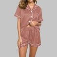 thumbnail image 2 of Amvlyk Pajamas Set for Women 2 Piece PJ Sets Lapel Neck Button Down Short Sleeve Top with Shorts Wide Legs Solid Color Loungewear for Summer Sleepwear Causal Home Clothes Sleep Nightwear Outfits, 2 of 4