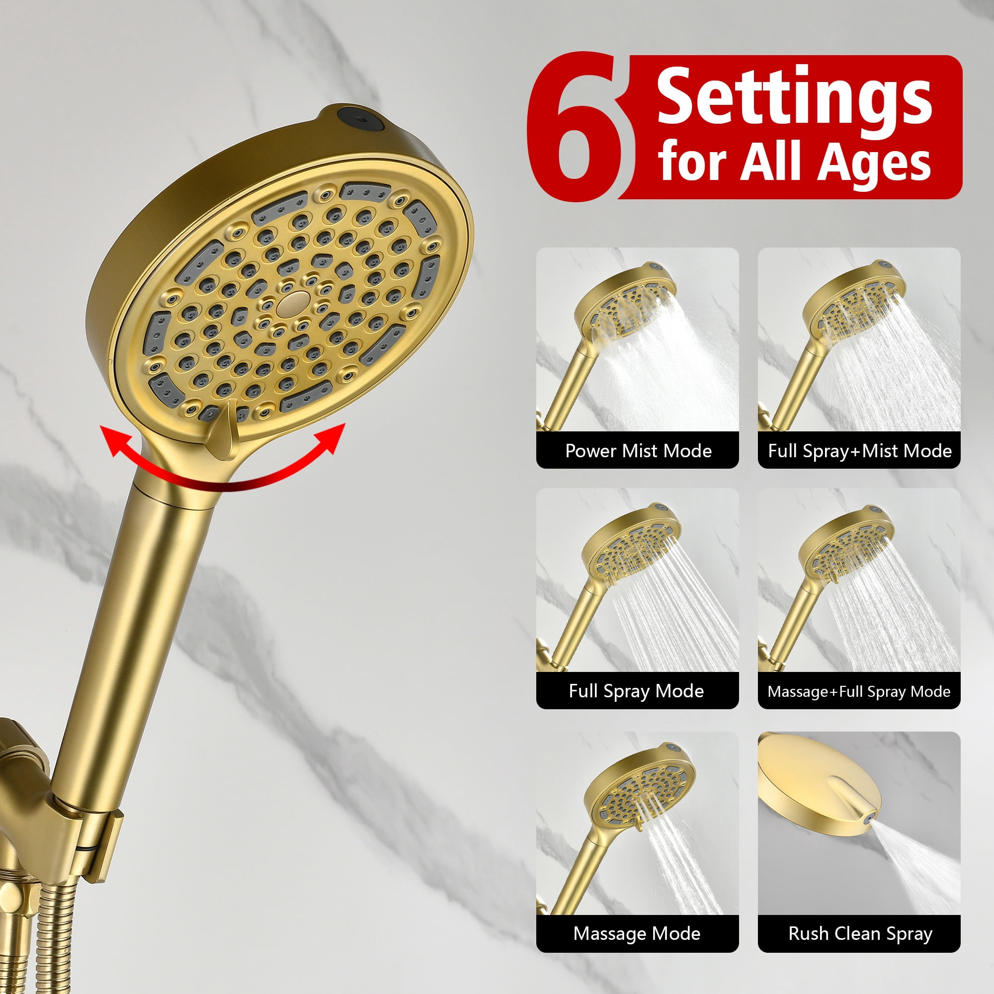 SUMERAIN Brushed Gold Tub and Shower Faucet Set with 6-Spray Filtered Handheld Showerhead, Shower System with Tub Spout
