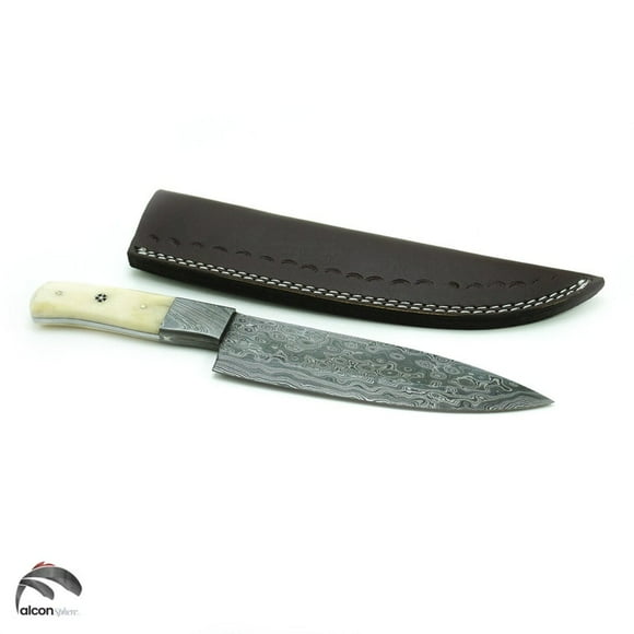 Damascus Steel Handmade Kitchen Chef Knife, Camel Bone
