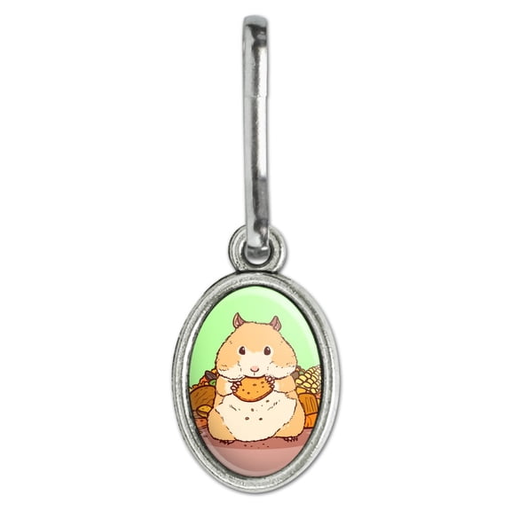 Hamster Eating Stash of Food Antiqued Oval Charm Clothes Purse Suitcase Backpack Zipper Pull Aid