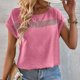 thumbnail image 3 of Camiseta de mujer ahuecada cuello redondo liso casual cómodo manga corta Top para el hogar ocio diario rosa rojo S, 3 of 8