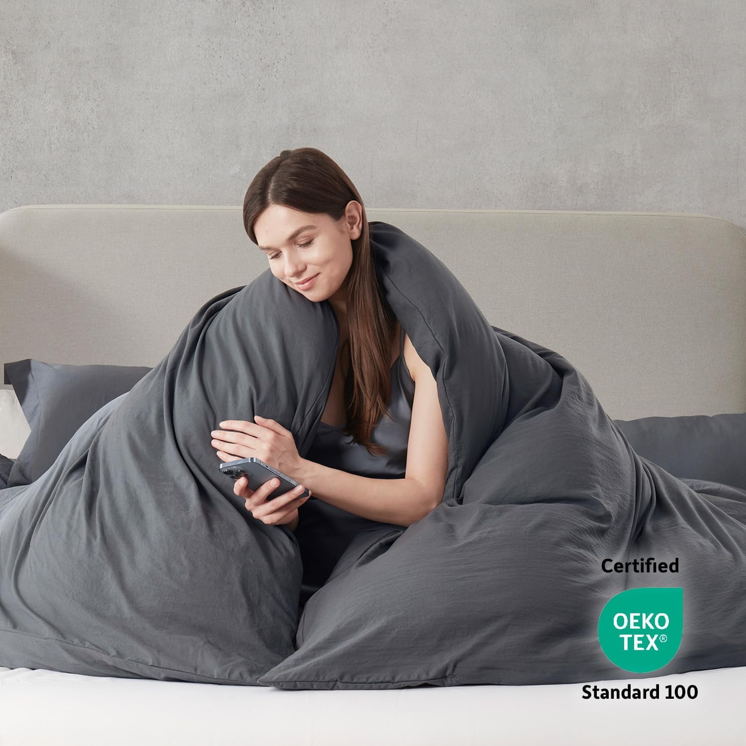LammaLoe Duvet Cover Queen Size, Soft Prewashed 3-Piece Duvet Cover Bedding Set with Pillow Shams, Dark Gray