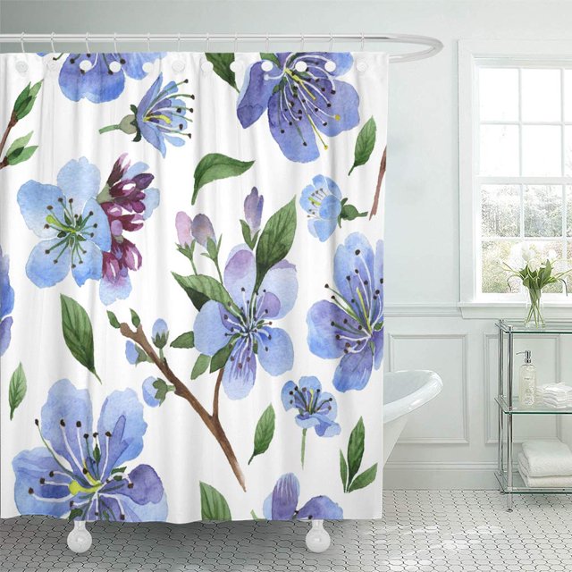 ABPHQTO Patrón de flores de cerezo de flores silvestres en un estilo de acuarela Cortina de ducha completa aislada 160x180 cm