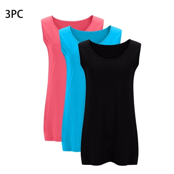 Gfyviroh 3 Pack Tank Tops for Women Solid Comfy Crew Neck Undershirts Plus Size Sleeveless Loungewear Tanks