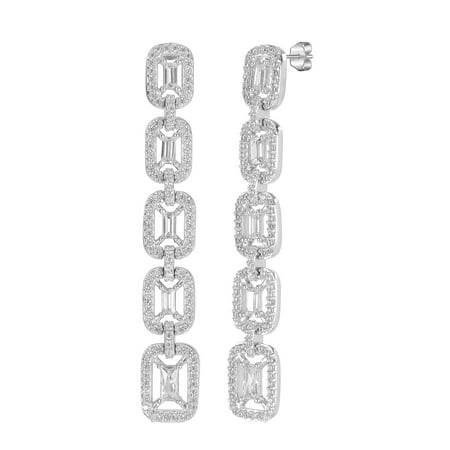 Gemistry Judy Crowell Jewelry Sterling Silver Emerald Cut Cubic Zirconia Link Drop Earrings
