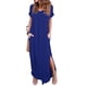 thumbnail image 1 of Sonducket Vestido de mujer con cuello en V Abertura Vestido largo Chica Ropa de manga corta Vestidos azul L, 1 of 5