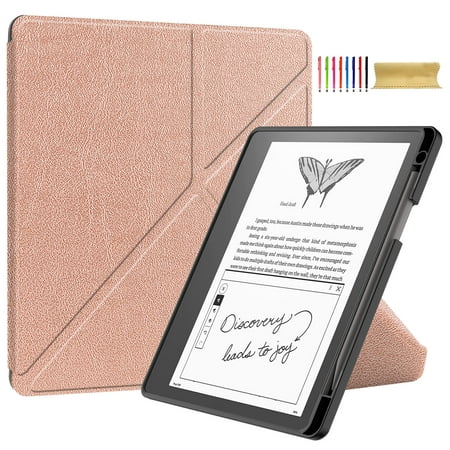 Folio Flip Case for Amazon Kindle Scribe 10.2 inch 2022 Released, Standing PU Leather Stand Smart Cover with Auto Sleep/Wake Feature for Kindle Scribe 10.2 inch with Pen Holder - Rosegold