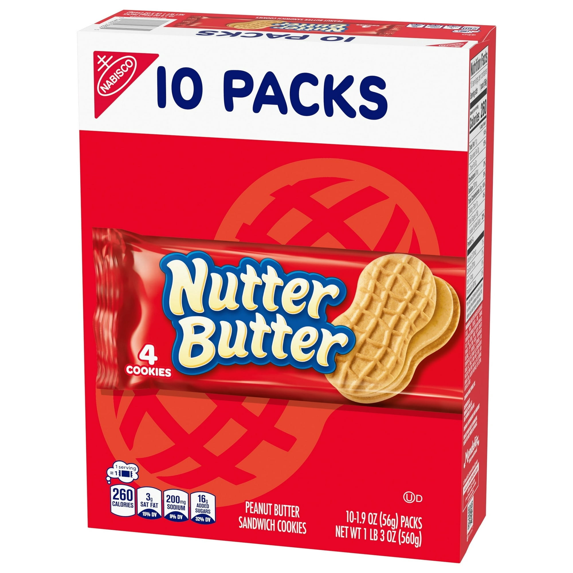 NUTTER BUTTER Peanut Butter Sandwich Cookies, 10 Snack Packs (4 Cookies Per Pack)- Pack of 3