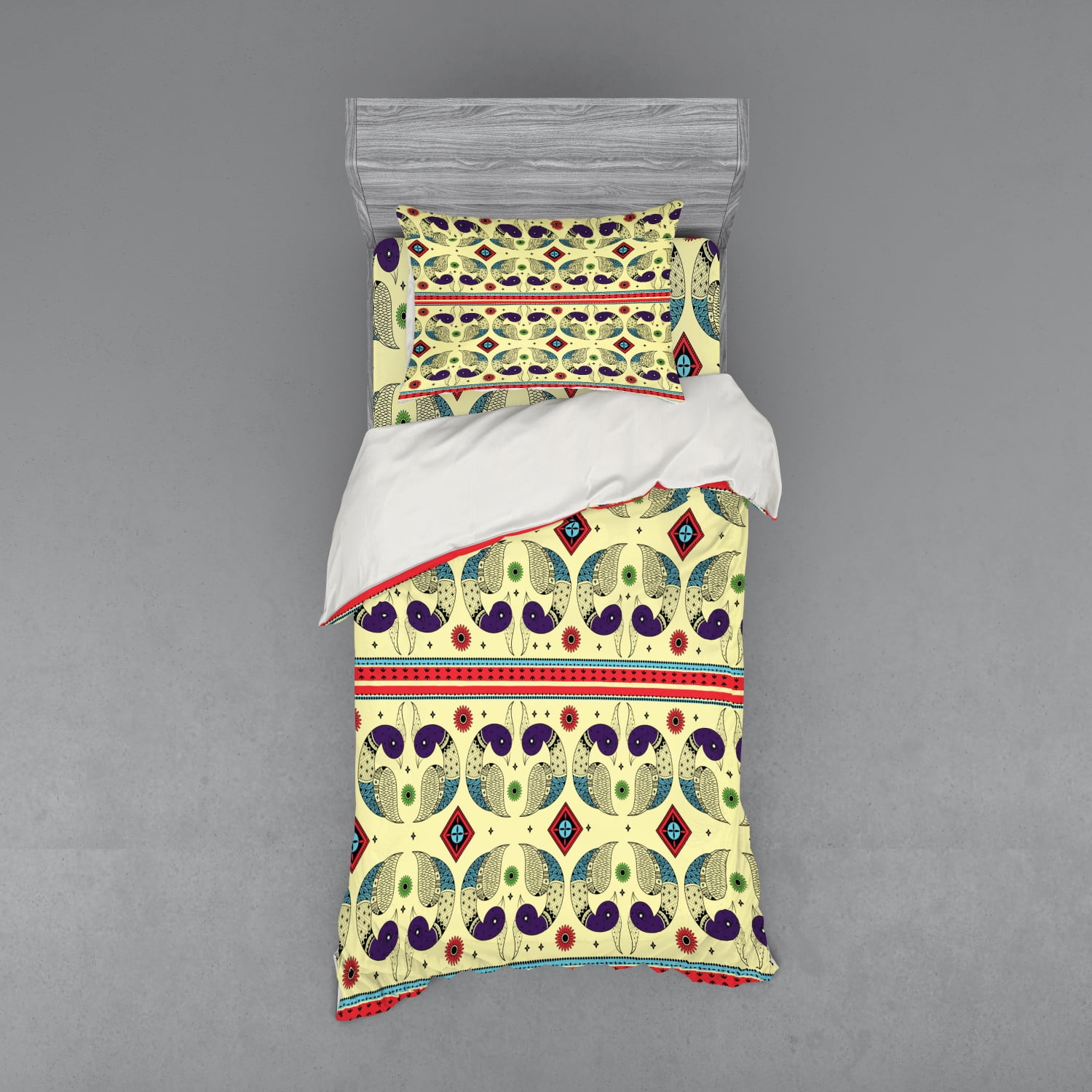 Tribal Duvet Cover Set, Creative Peacock Pattern with Flowers Abstract