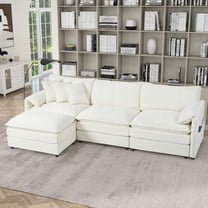 Oversized Deep Seat L Shaped Couch Set - 3-Seater Comfy Cloud Sofa in Chenille Beige for Living Room with Movable Ottoman