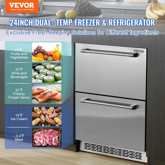 Refrigerador VEVOR bajo encimera 24 pulgadas 2 cajones diferente temperatura 4.87 pies cúbicos