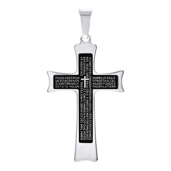 Stainless Steel Black tone Mens Cross Religious Charm Pendant Necklace for Men