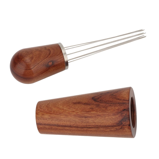 Herramienta para distribuir café, agitador, herramienta WDT, mango de madera natural con soporte para cafetería profesional, color marrón rojizo
