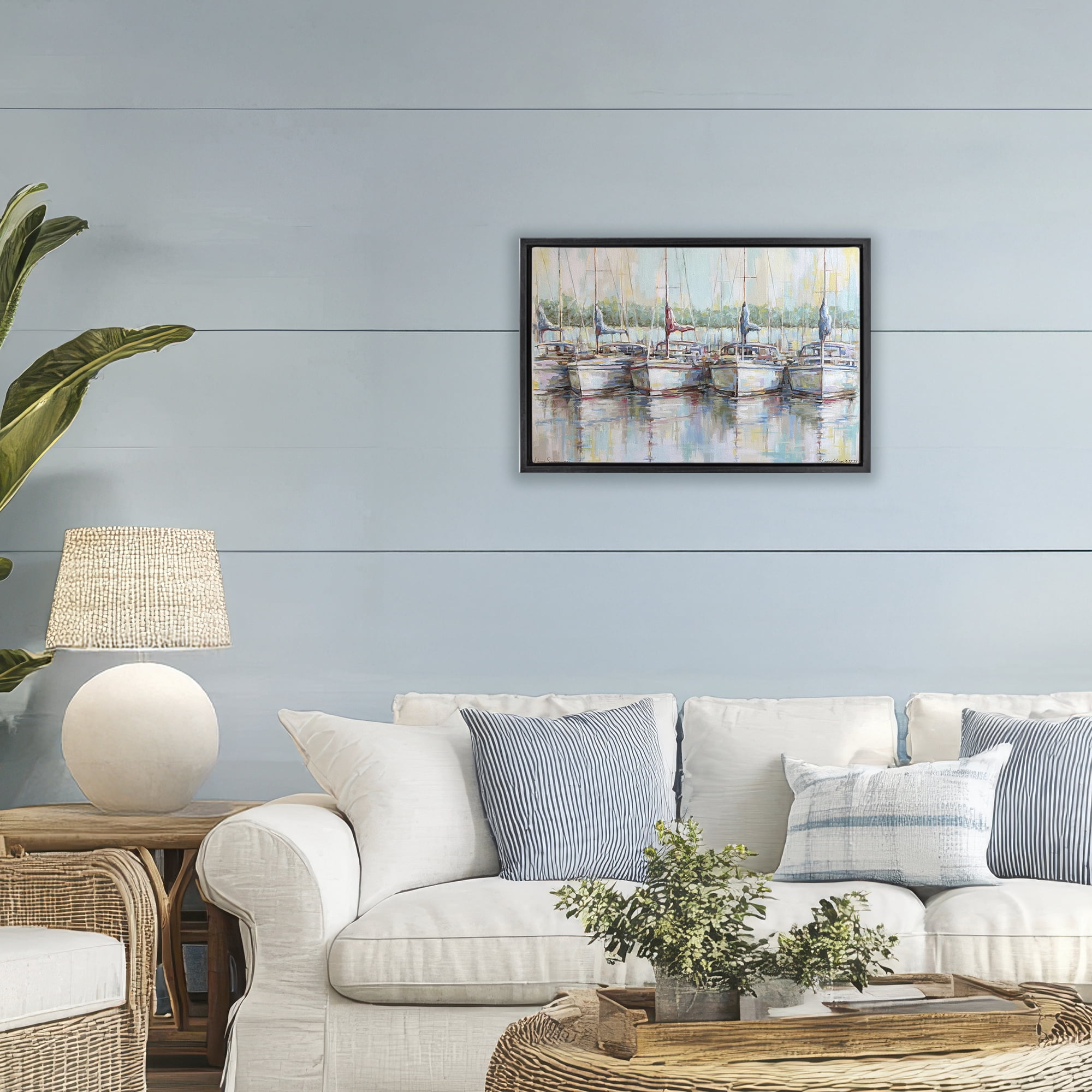 Stupell Industries Morning At The Marina Black Framed Floater Canvas Wall Art, design by Linda Sperruzzi
