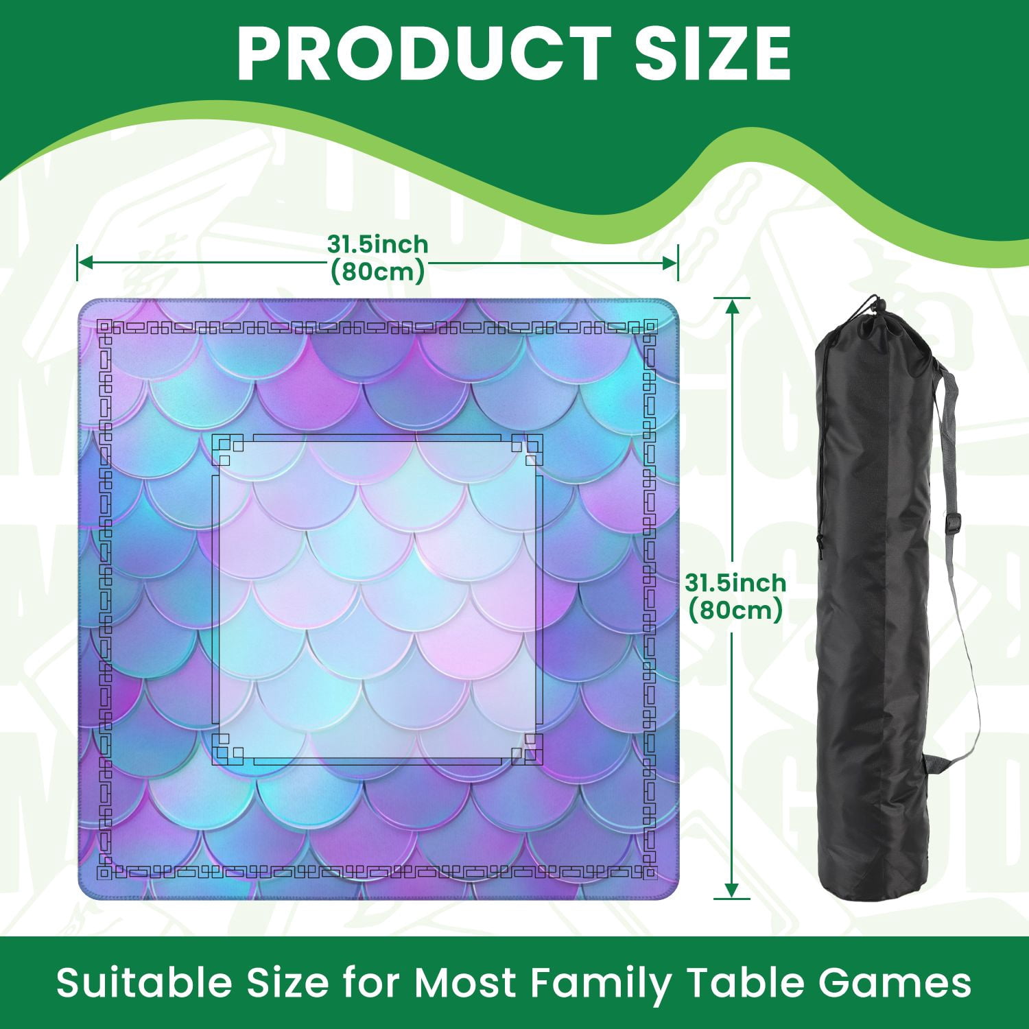 Mahjong Mat 31.5" x 31.5" Cool blue fish scale seamless Non-Slip Noise Reduction American Mahjong Tiles Table Cover for Dominoes Poker Card Board Games Gift