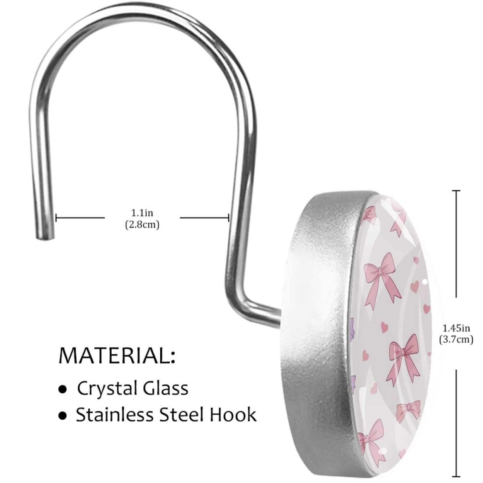 HemaKayy 12 Pcs Shower Curtain Hooks Bathroom Decorative Accessories Pink Purple Fresh Bow