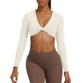 thumbnail image 3 of Inadays Long Sleeve Crop Tops for Women Sienna Twist Deep V Workout Crop T Shirt Top, Milk Apricot, XL, 3 of 8