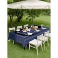 thumbnail image 4 of Outdoor Tablecloth with Umbrella Hole for Patio/Picnic/Party/Camping, Navy Blue Striped Waterproof Table Cloth Rectangle Table Cover Washable, Black Geometric Vintage Stripes Ombre (54"x 80"), 4 of 8