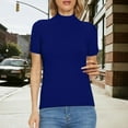 thumbnail image 2 of ManxiVoo Women's Mock Neck Top Short Sleeve Knit Pullover Sweater Smart Casual Ribbed Shirt L Size Blue, 2 of 8