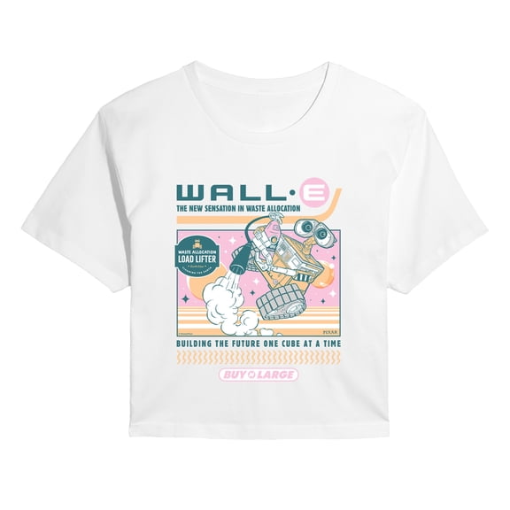 Wall-E - Retro Space - Juniors Cropped Graphic T-Shirt