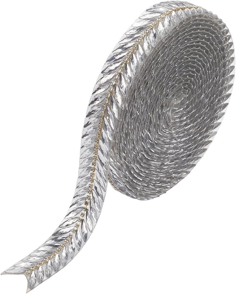 5 Yards Gold Rhinestone Hot Melt Adhesive Trim Bling Chain Strips Roll Sparkle Diamond Applique Ribbon Stickers Tape for Sewing Making Jewelry Wedding Dresses Party Decor DIY Crafts Gold