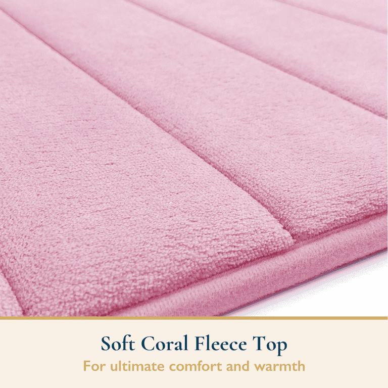 ComfiTime Memory Foam Bath Mat, Striped, 17" x 24", Light Pink photo 3