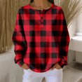 thumbnail image 2 of Women's Casual Shirts Long Sleeve Tops Button Up V Neck Loose Knit Fall Favorites For Women with Retro Plaid Print Waffle Henley Shirt, Classic Autumn Wear,Red,XL, 2 of 7