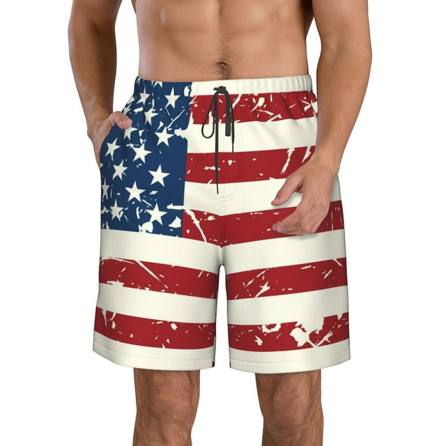 Fotbe Vintage American Flag Trajes de Baño Estampados para Hombre, Shorts de Verano de Secado Rápido, Ropa de Playa, Bañadores-3X-Large