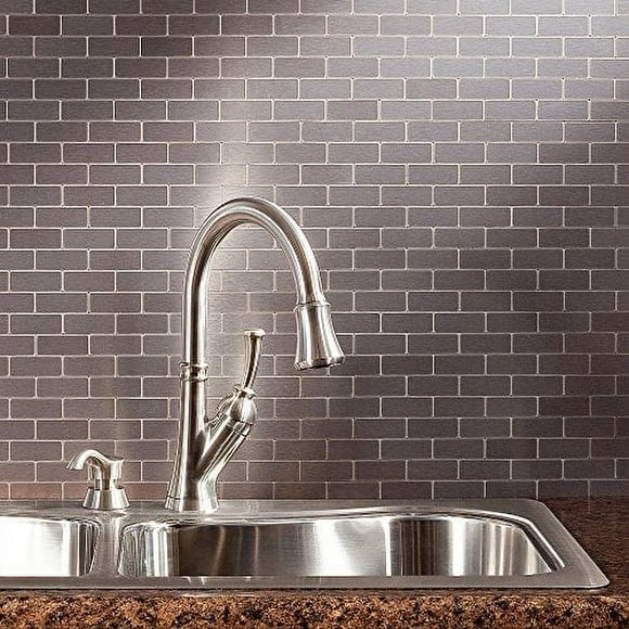 Aspect Peel and Stick Backsplash 12.5in x 4in Subway Stainless Matted Metal Tile for Kitchen and Bathrooms (3-Pack)