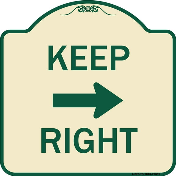 SignMission Designer Series Sign - Keep Right Sign (Right Arrow) | Tan & Green 18" X 18" Heavy-Gauge Aluminum Architectural Sign | Protect Your Business & Municipality | Made in the USA