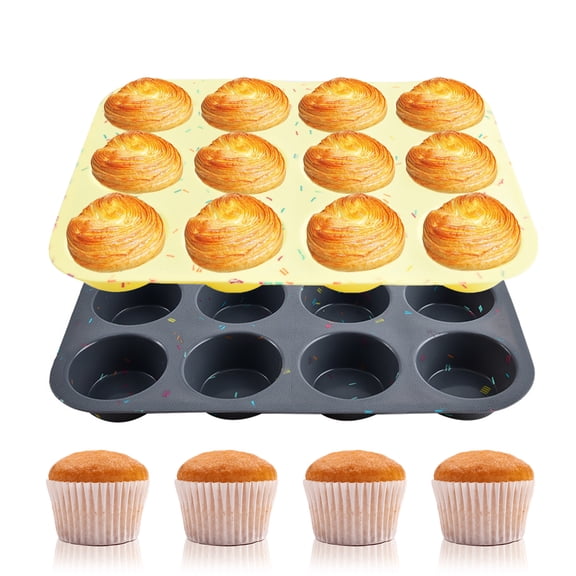Sunjoy Tech Silicone Cupcake Pan 12-Cup Cake Waffle Mold BPA Free Muffin Tray for Oven Non-Stick Dishwasher Safe Cupcake Baking Molds for Oven