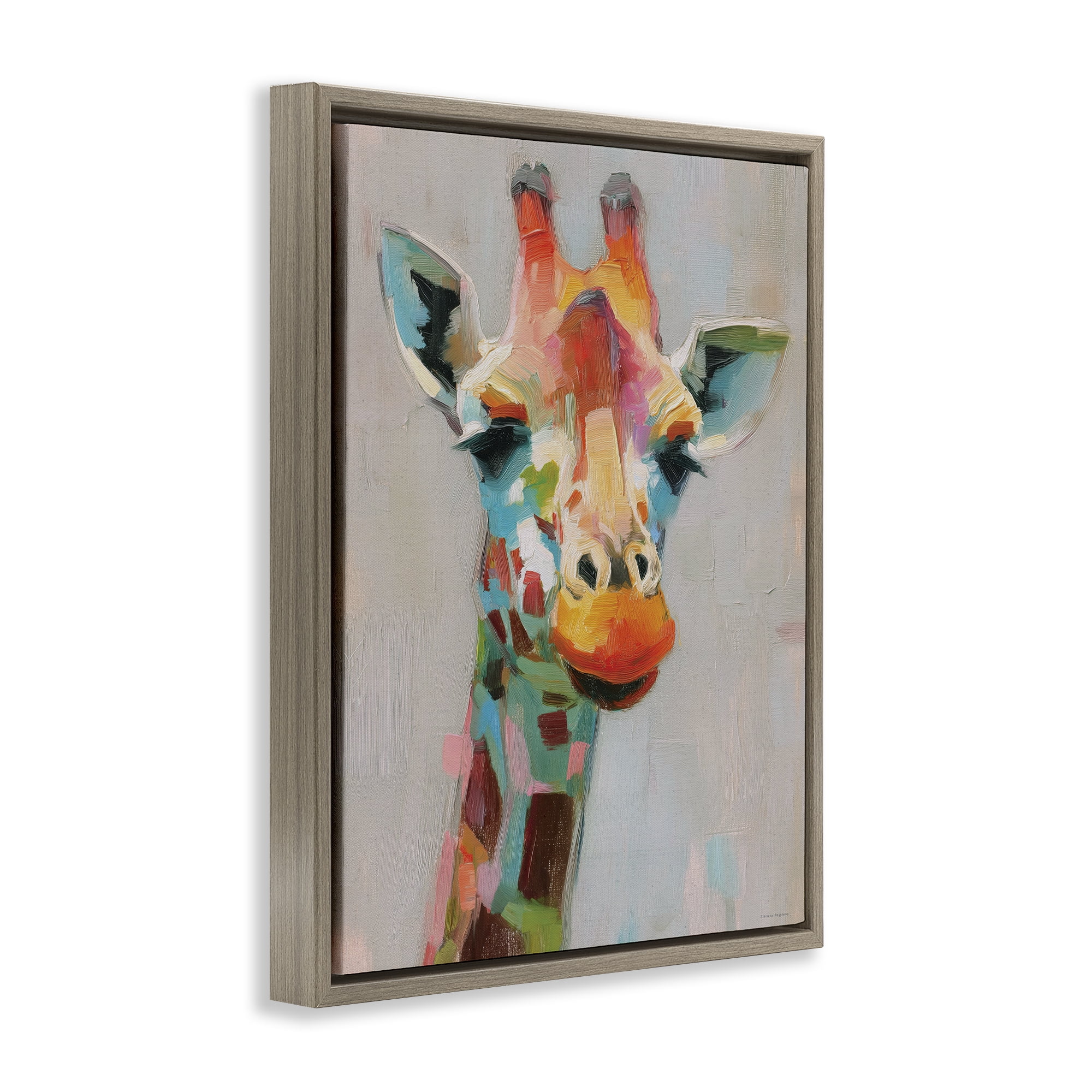 Stupell Industries Painterly Rainbow Giraffe Brown Framed Floater Canvas Wall Art, design by Svetlana Aleynikova